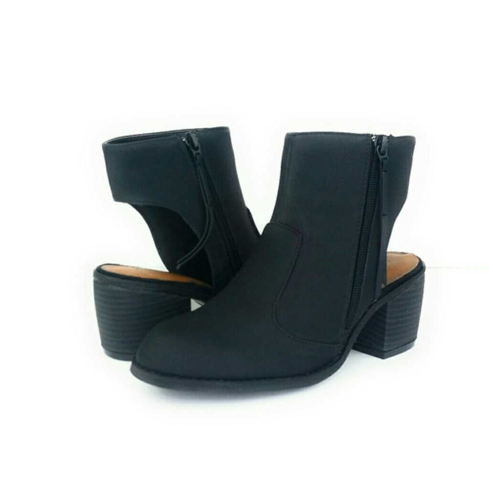 Womens Open Heel Closed Toe Zip Bootie Black Vegan - Picture 4 of 8